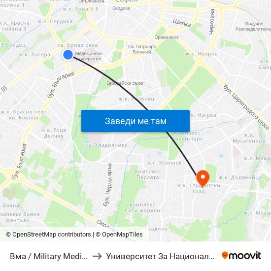Вма / Military Medical Academy (0418) to Университет За Национално И Световно Стопанство map