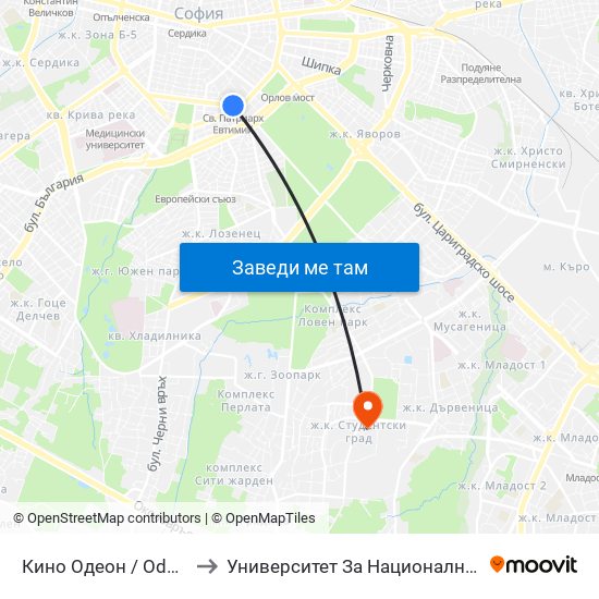 Кино Одеон / Odeon Cinema (0926) to Университет За Национално И Световно Стопанство map