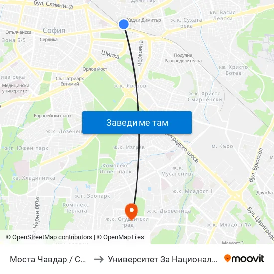 Моста Чавдар / Chavdar Bridge (1102) to Университет За Национално И Световно Стопанство map