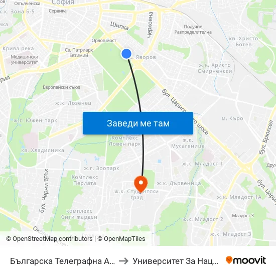 Българска Телеграфна Агенция / Bulgarian News Agency (1394) to Университет За Национално И Световно Стопанство map