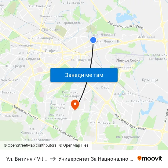 Ул. Витиня / Vitinya St. (1754) to Университет За Национално И Световно Стопанство map