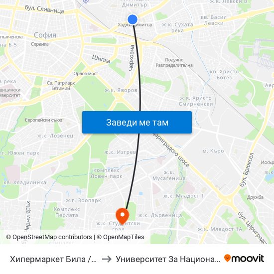 Хипермаркет Била / Billa Hypermarket (2108) to Университет За Национално И Световно Стопанство map