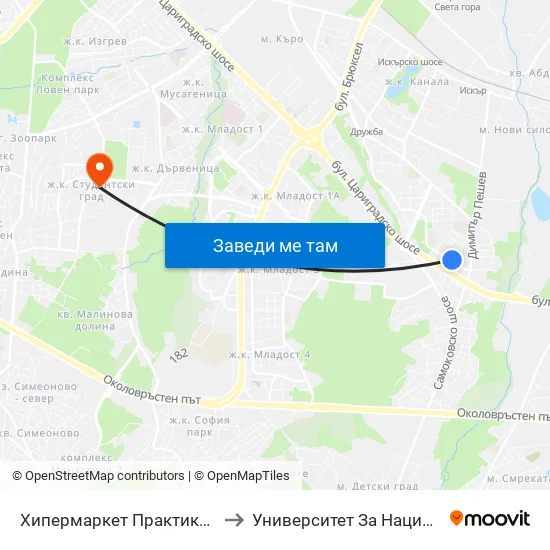 Хипермаркет Практикер / Praktiker Hypermarket (2408) to Университет За Национално И Световно Стопанство map