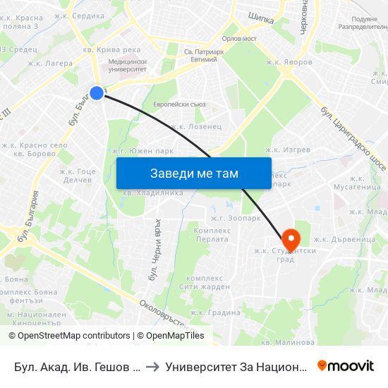Бул. Акад. Ив. Гешов / Ivan Geshov Blvd. (2804) to Университет За Национално И Световно Стопанство map