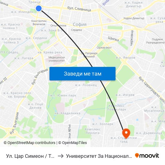 Ул. Цар Симеон / Tsar Simeon St. (2249) to Университет За Национално И Световно Стопанство map
