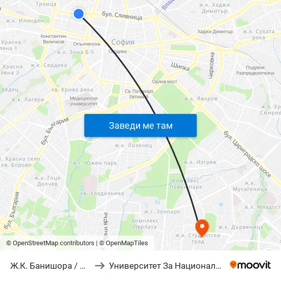 Ж.К. Банишора / Banishora Qr. (0804) to Университет За Национално И Световно Стопанство map