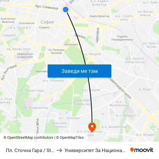 Пл. Сточна Гара / Stochna Gara Sq. (1313) to Университет За Национално И Световно Стопанство map