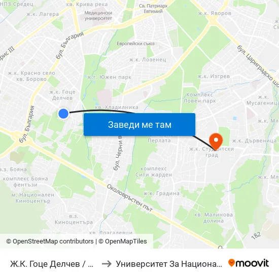 Ж.К. Гоце Делчев / Gotse Delchev Qr. (0599) to Университет За Национално И Световно Стопанство map