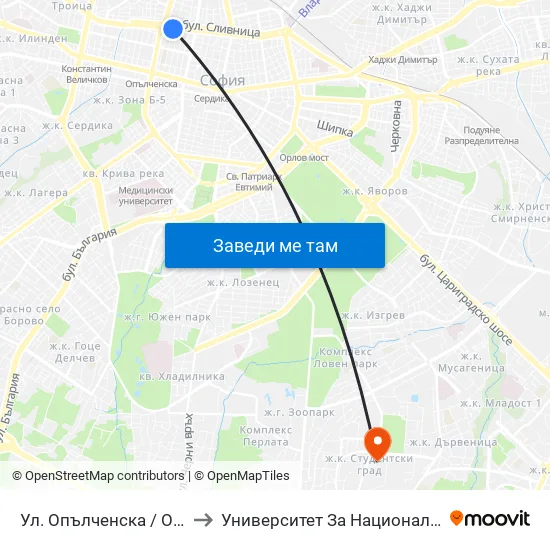 Ул. Опълченска / Opalchenska St. (2087) to Университет За Национално И Световно Стопанство map