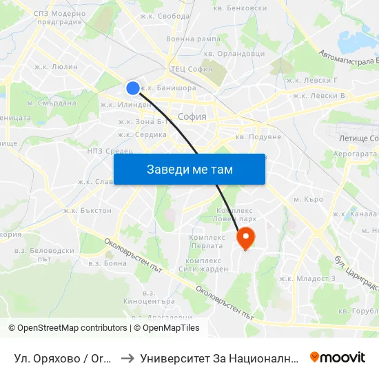 Ул. Оряхово / Oryahovo St. (2097) to Университет За Национално И Световно Стопанство map