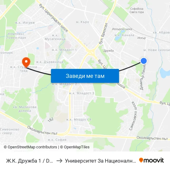 Ж.К. Дружба 1 / Druzhba 1 Qr. (0605) to Университет За Национално И Световно Стопанство map