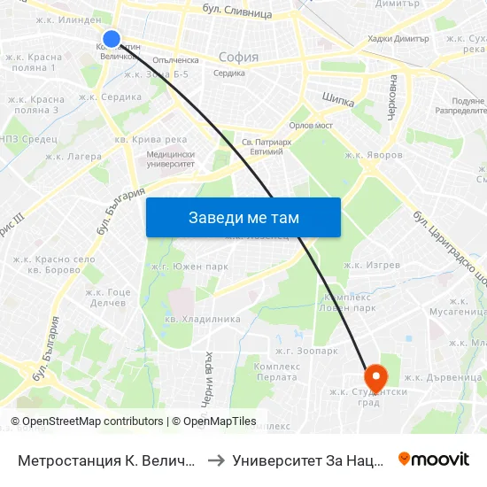 Ⓜ️ Метростанция К. Величков / K. Velichkov Metro Station (1051) to Университет За Национално И Световно Стопанство map