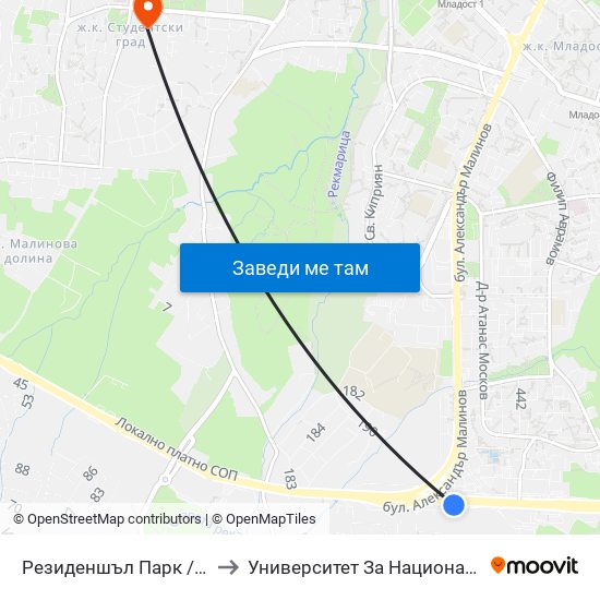 Резиденшъл Парк / Residential Park (2839) to Университет За Национално И Световно Стопанство map