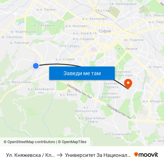 Ул. Княжевска / Knyazhevska St. (6622) to Университет За Национално И Световно Стопанство map