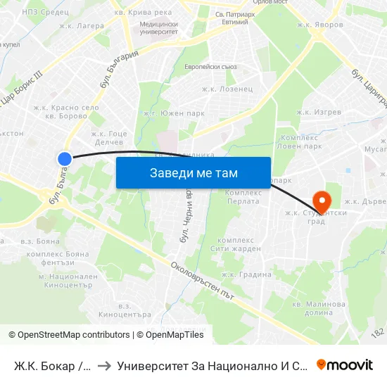 Ж.К. Бокар / Bokar Qr. to Университет За Национално И Световно Стопанство map