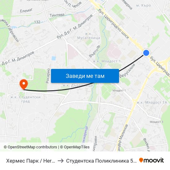 Хермес Парк / Hermes Park (2593) to Студентска Поликлиника 5 Поликлиника – 5 Дкц map