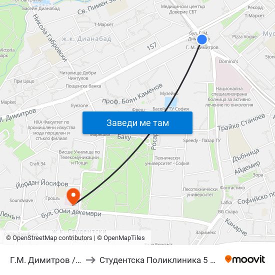 Г.М. Димитров / G.M.Dimitrov to Студентска Поликлиника 5 Поликлиника – 5 Дкц map