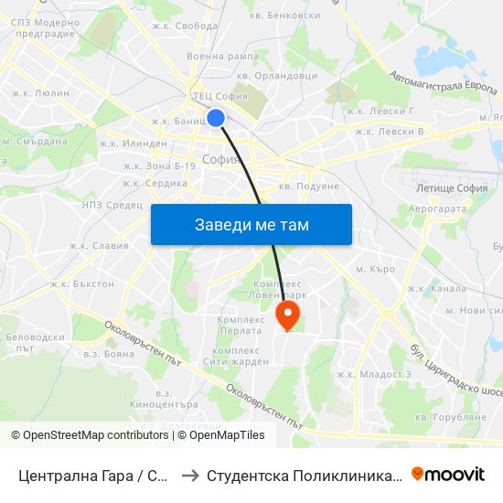 Централна Гара / Central Railway Station to Студентска Поликлиника 5 Поликлиника – 5 Дкц map