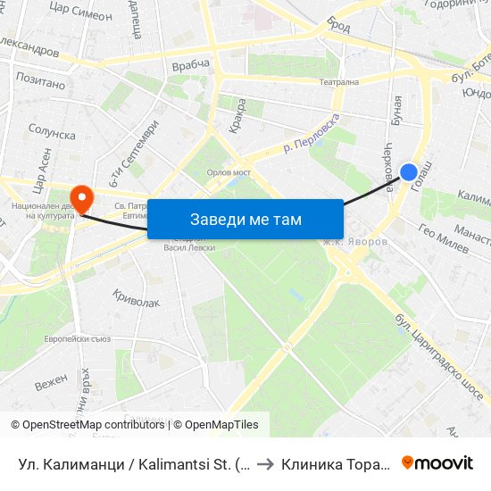 Ул. Калиманци / Kalimantsi St. (1975) to Клиника Торакс-2 map