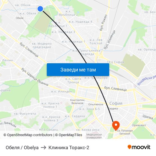 Обеля / Obelya to Клиника Торакс-2 map