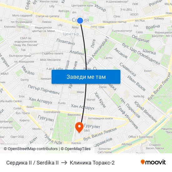 Сердика II / Serdika II to Клиника Торакс-2 map