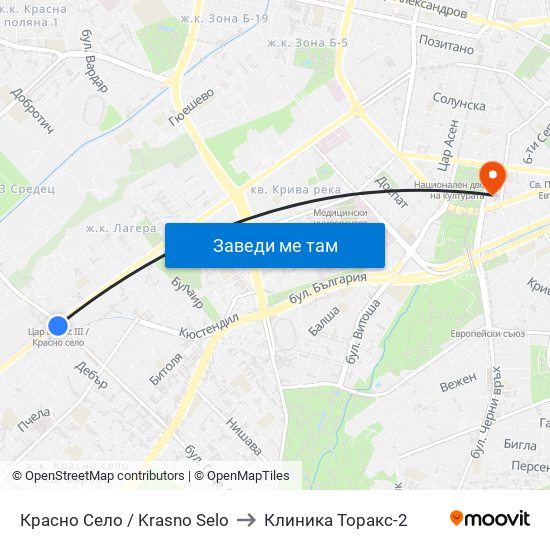 Красно Село / Krasno Selo to Клиника Торакс-2 map