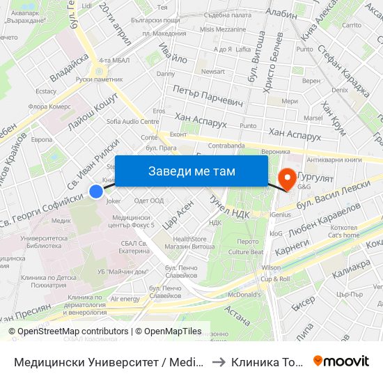 Медицински Университет / Medical University to Клиника Торакс-2 map