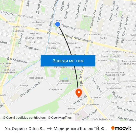Ул. Одрин / Odrin St. (2077) to Медицински Колеж ""Й. Филаретова"" map