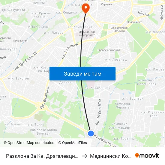 Разклона За Кв. Драгалевци / Fork Road To Dragalevtsi Qr. (1456) to Медицински Колеж ""Й. Филаретова"" map