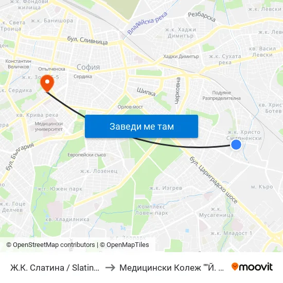 Ж.К. Слатина / Slatina Qr. (0687) to Медицински Колеж ""Й. Филаретова"" map