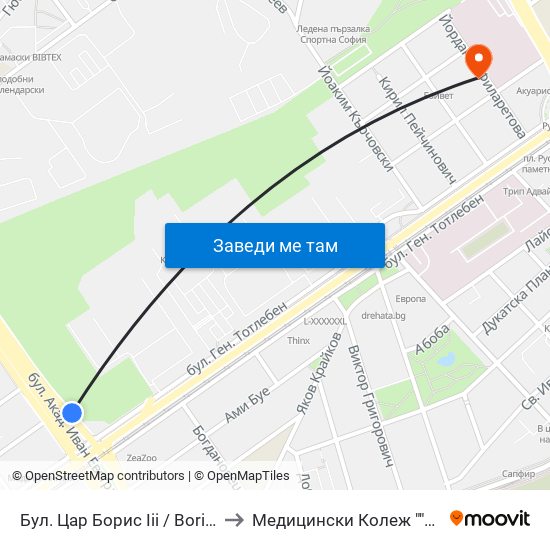 Бул. Цар Борис Ііі / Boris III Blvd. (0389) to Медицински Колеж ""Й. Филаретова"" map