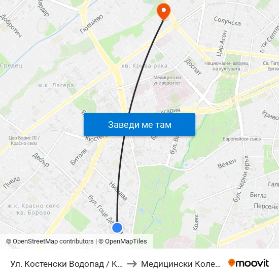 Ул. Костенски Водопад / Kostenski Vodopad (2011) to Медицински Колеж ""Й. Филаретова"" map