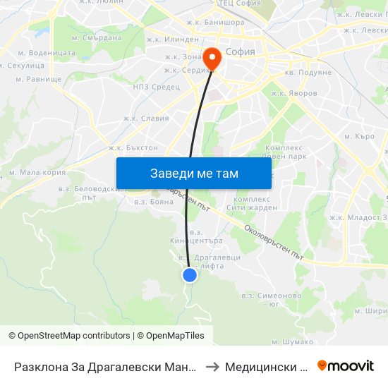 Разклона За Драгалевски Манастир / Fork Road To Dragalevski Monastery (2696) to Медицински Колеж ""Й. Филаретова"" map