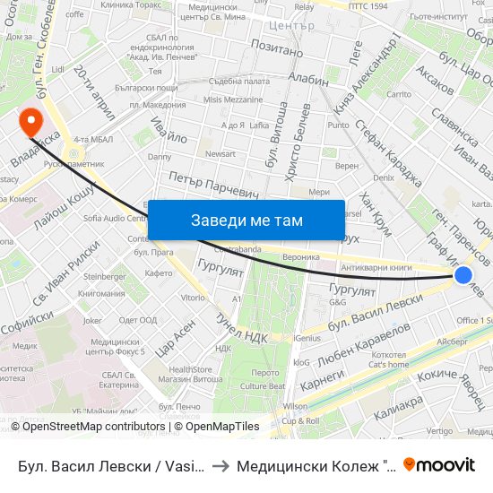 Бул. Васил Левски / Vasil Levski Blvd. (0300) to Медицински Колеж ""Й. Филаретова"" map