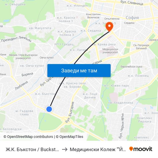 Ж.К. Бъкстон / Buckstone Qr. (0586) to Медицински Колеж ""Й. Филаретова"" map