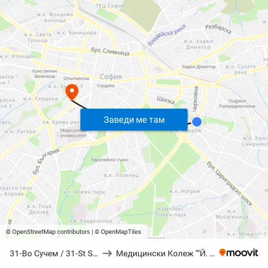 31-Во Сучем / 31-St School (0092) to Медицински Колеж ""Й. Филаретова"" map