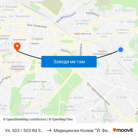 Ул. 503 / 503-Rd St. (1053) to Медицински Колеж ""Й. Филаретова"" map