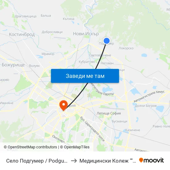 Село Подгумер / Podgumer Village (2188) to Медицински Колеж ""Й. Филаретова"" map