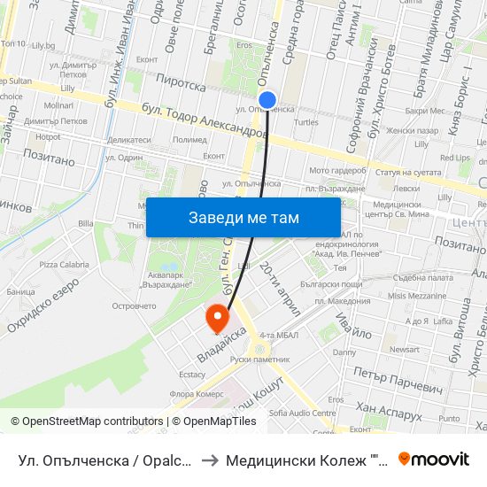 Ул. Опълченска / Opalchenska St. (2083) to Медицински Колеж ""Й. Филаретова"" map