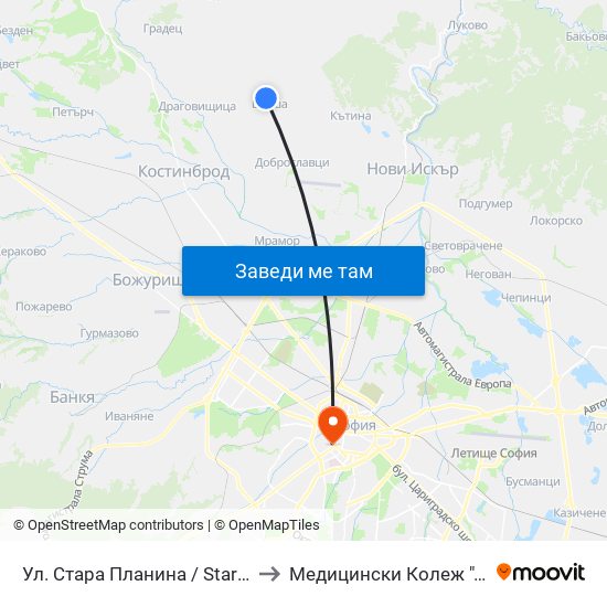 Ул. Стара Планина / Stara Planina St. (2186) to Медицински Колеж ""Й. Филаретова"" map