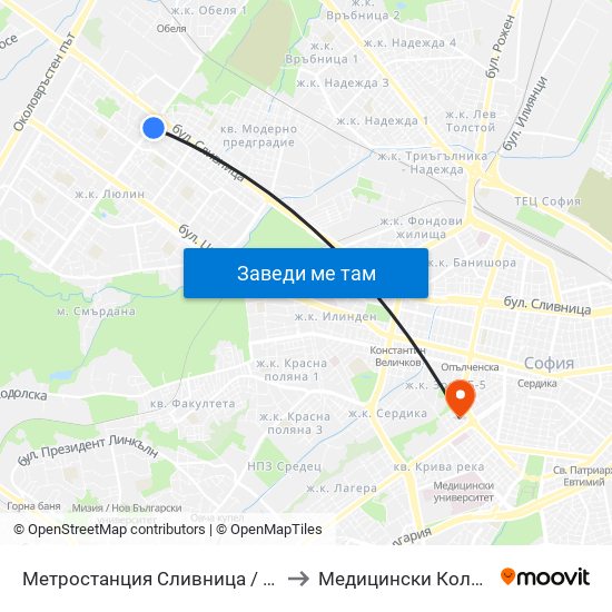 Метростанция Сливница / Slivnitsa Metro Station (1063) to Медицински Колеж ""Й. Филаретова"" map