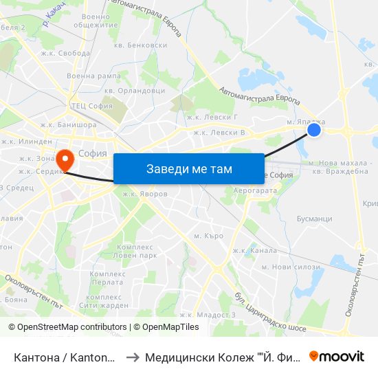 Кантона / Kantona (0793) to Медицински Колеж ""Й. Филаретова"" map