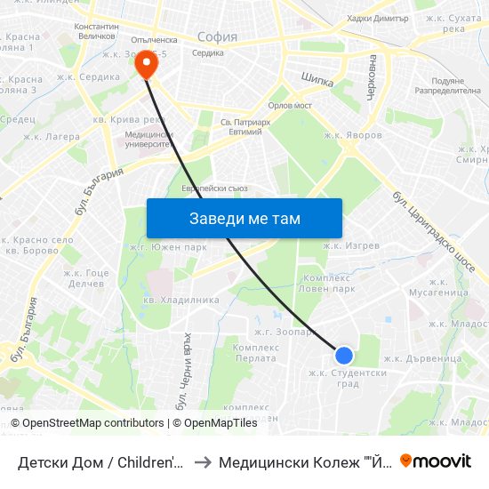 Детски Дом / Children's Home (0524) to Медицински Колеж ""Й. Филаретова"" map
