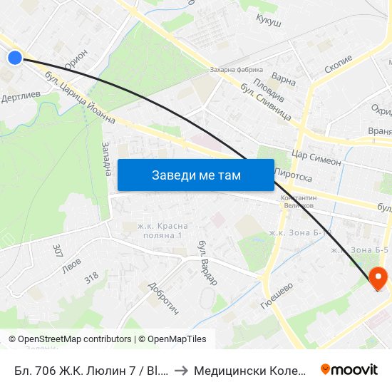 Бл. 706 Ж.К. Люлин 7 / Bl. 706, Lyulin 7 Qr. (0251) to Медицински Колеж ""Й. Филаретова"" map