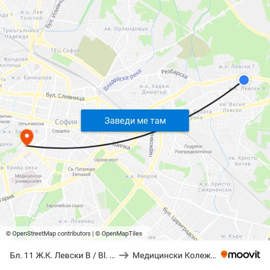 Бл. 11 Ж.К. Левски В / Bl. 11, Levski V Qr. (0130) to Медицински Колеж ""Й. Филаретова"" map