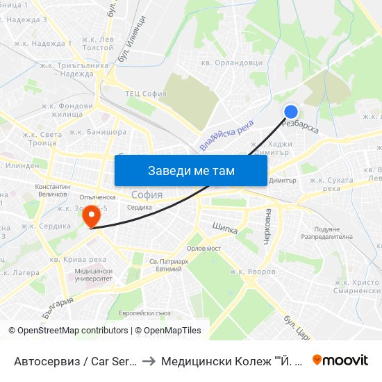 Автосервиз / Car Service (0514) to Медицински Колеж ""Й. Филаретова"" map