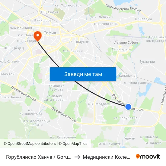 Горублянско Ханче / Gorublyansko Hanche (0497) to Медицински Колеж ""Й. Филаретова"" map