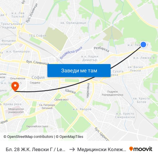 Бл. 28 Ж.К. Левски Г / Levski G Qr, Bl. 28 (0180) to Медицински Колеж ""Й. Филаретова"" map