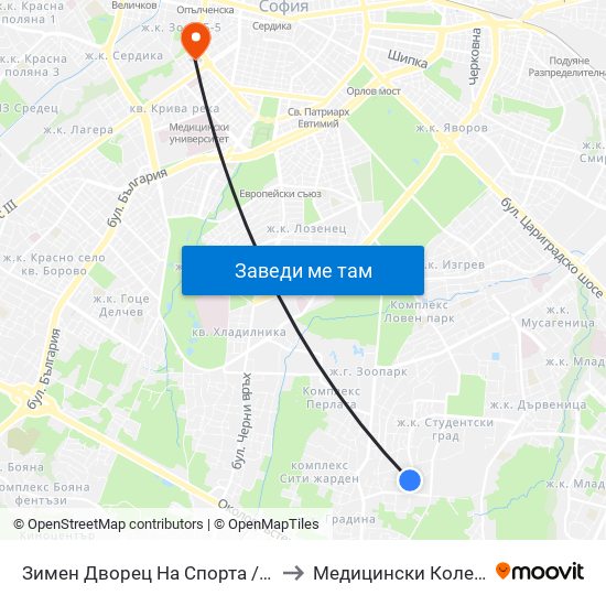 Зимен Дворец На Спорта / Winter Sports Palace (0741) to Медицински Колеж ""Й. Филаретова"" map