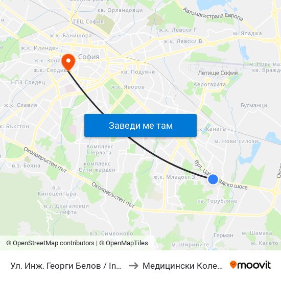 Ул. Инж. Георги Белов / Inzh. Georgi Belov St. (0777) to Медицински Колеж ""Й. Филаретова"" map